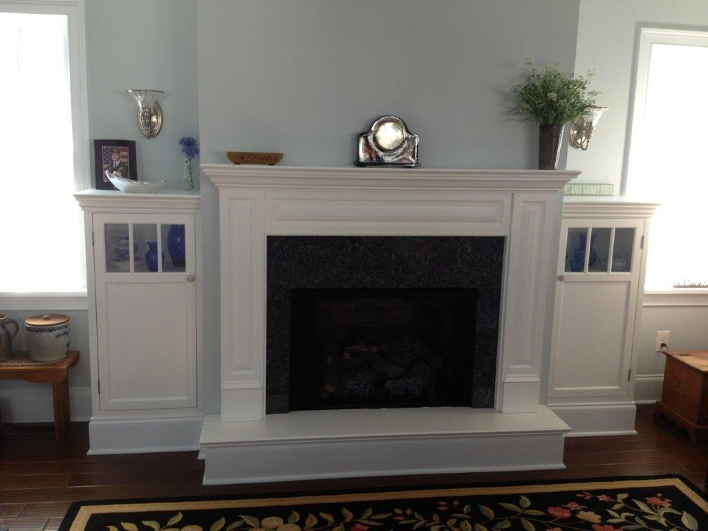 Am.Hearth VF Fireplace w/ Cambridge Mantle & Custom Cabinetry
